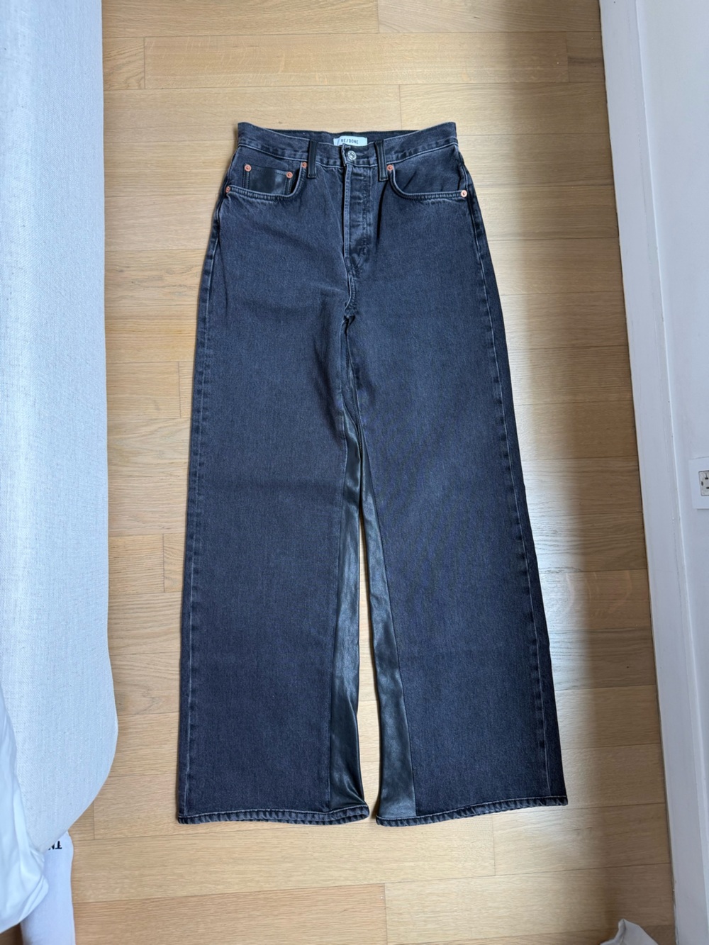 RE/DONE leather and denim jeans in black